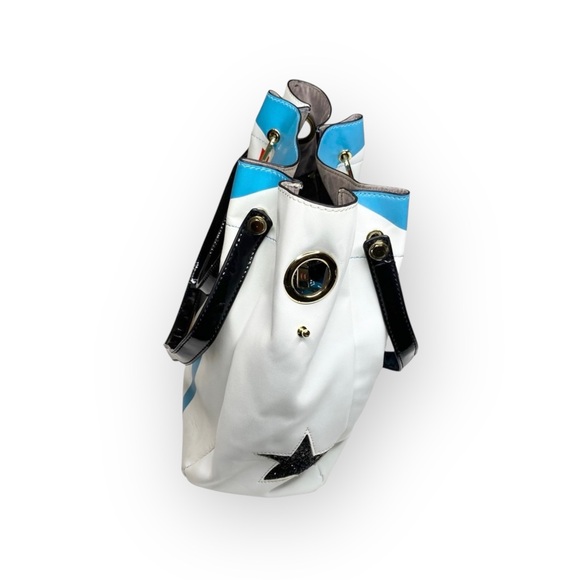 Nicole Lee ᯾ Striped Patchwork 'Have Fun' Satchel Handbag Bag ᯾ Vegan Leather ᯾ - Picture 6 of 16